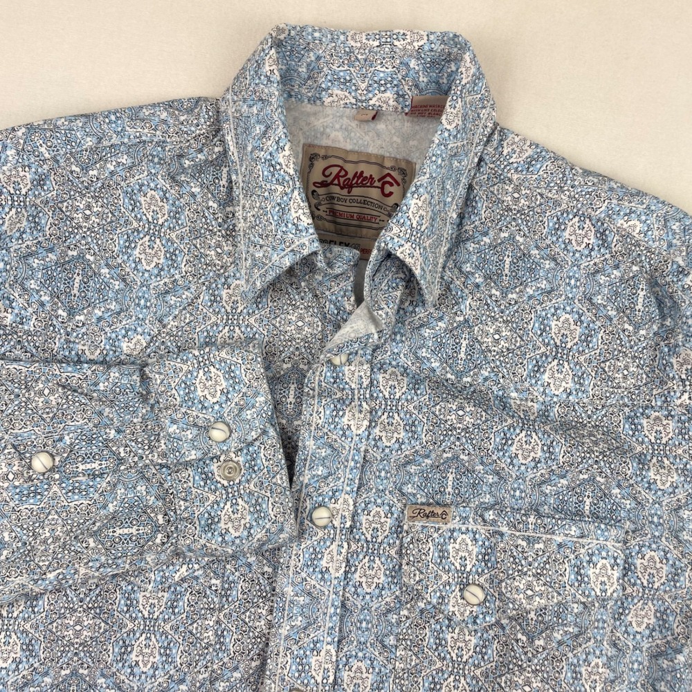 Rafter C Mens Blue Geometric Paisley Western Snap Shirt ProFlex 45 RC22331018 M